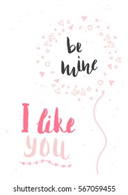 Valentines day gift card with heart and lettering. Calligraphy, hand drawn design elements for print, poster, invitation.