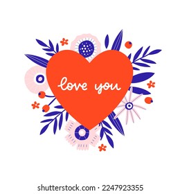 Valentines day gift card, poster, print for t-shirt, sticker, label and other. Vector illustration