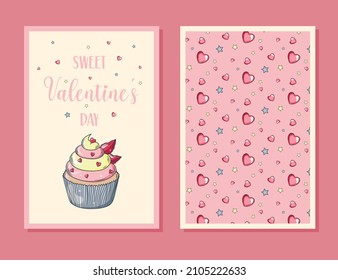 Valentine's Day gift card. Romantic template with hand drawn elements.