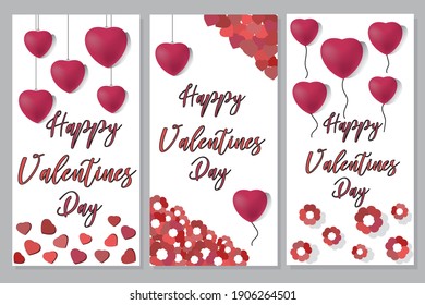 valentine's day gift card set hearts flovers love valentine