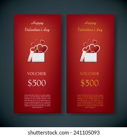 Valentine's day gift card voucher template with traditional background, present and space for your text. Eps10 vector illustration