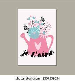 Valentine's Day gift card with watering can and lettering.