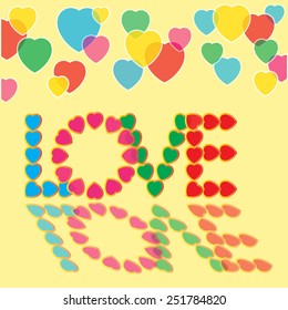 Valentine's Day gift card with the word love. Vector illustration.