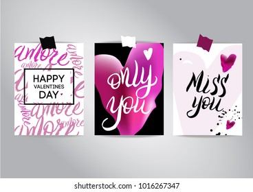 Valentines day gift cards. Calligraphy and hand drawn design elements. Handwritten modern lettering.