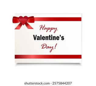 Valentine's Day gift or discount card, banner with heart and red ribbon.