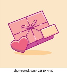 valentines day gift flat vector illustration. Cute gift valentine illustration. cute chocolate illustration.