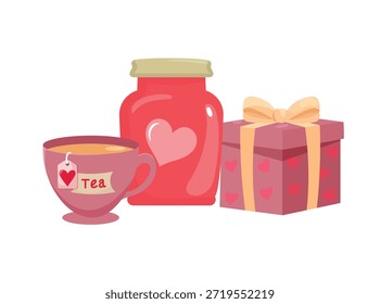 Valentinstag-Geschenk. Flacher Vektorclipart, Illustration mit isoliertem Hintergrund.