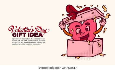 idea de regalo del día de San Valentín. mascota del corazón funky dentro de la caja de regalo. resumen cardiaco para la ilustración vectorial de día de valentinas
