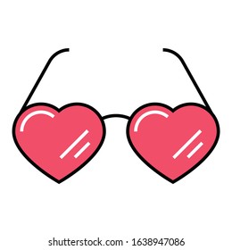 Valentines Day Gift Idea on White Background, Heart Shape Eye Wear Fashioned Glasses Vector Icon design, 