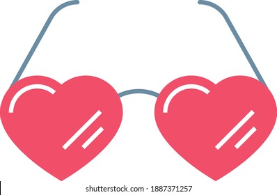 Valentines Day Gift Idea On White Background, Heart Shape Eye Wear Fashioned Glasses Vector Color Icon Design, Love And Romance Sign