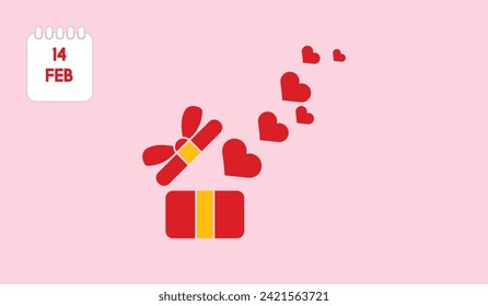 Valentines day Gift with mini hearts flat deign,14 February gift post design.
