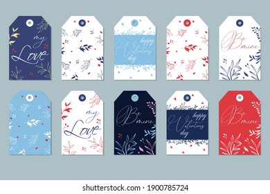 Valentines day gift tags and cards. Calligraphy and hand drawn design elements. Handwritten modern lettering.