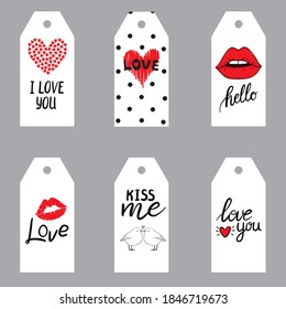 Valentine's day Gift tags set, stickers and labels. Template for Greeting Scrap booking, Congratulations, Invitations, Planner, Diary, Notes.