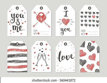 Valentine's day Gift tags set, stickers and labels. Template for Greeting Scrap booking, Congratulations, Invitations, Planner, Diary, Notes.