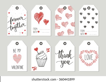 Valentine's day Gift tags set, stickers and labels. Template for Greeting Scrap booking, Congratulations, Invitations, Planner, Diary, Notes.