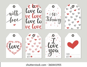 Valentine's day Gift tags set, stickers and labels. Template for Greeting Scrap booking, Congratulations, Invitations, Planner, Diary, Notes.