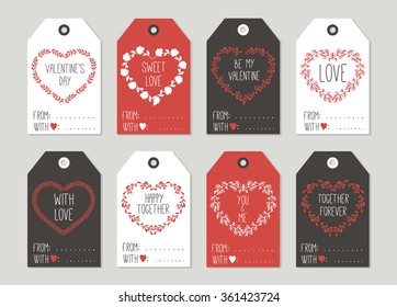 Valentine's day Gift tags set, stickers and labels. Template for Greeting Scrap booking, Congratulations, Invitations, Planner, Diary, Notes.
