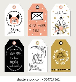 Valentines day GIFT TAGS, STICKERS AND LABELS. Template for Greeting Scrap booking, Congratulations, Invitations, Planner, Diary, Notes.