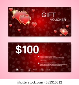 Valentine's Day gift voucher, discount coupon vector design template