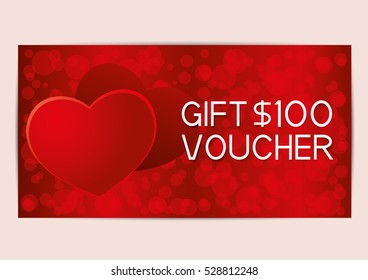 Valentines Day gift voucher with hearts.