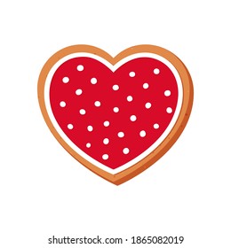 Valentines day gingerbread cookies. Carved figures decorated with sugar icing. Vector stock flat illustration isolated on a white background