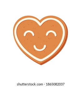 Valentines day gingerbread cookies. Carved figures decorated with sugar icing. Vector stock flat illustration isolated on a white background