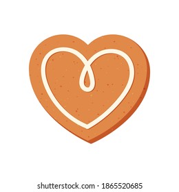 Valentines day gingerbread cookies. Carved figures decorated with sugar icing. Vector stock flat illustration isolated on a white background