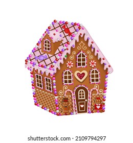 Valentine's Day Gingerbread House With Cookies And Candies