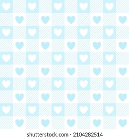 Patrón ininterrumpido de San Valentín. Antecedentes de vichy azul a cuadros con corazones. Vector.