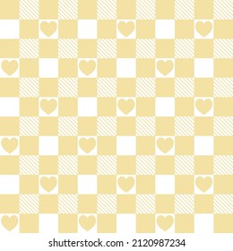 Valentine's Day gingham, vichy check plaid pattern for romantic cloth designs. Seamless tile with hearts. Vector illustration