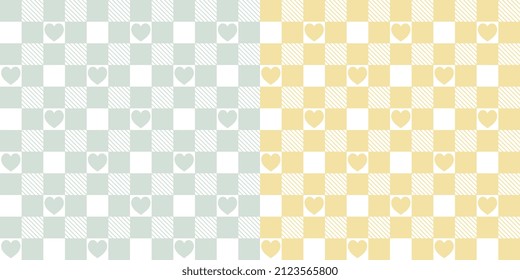 Valentine's Day gingham, vichy check plaid pattern for romantic cloth designs. Seamless tile with hearts.
