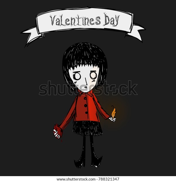 Valentines Day Girl Character Black Short Stock Vector Royalty