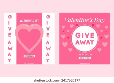 Valentine's day give away social media post template. Pink design. Vector illustration for social media banners and websites, online shopping, sale ads, greeting cards, marketing materials