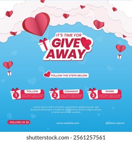 Valentine's day giveaway contest concept for social media post design template