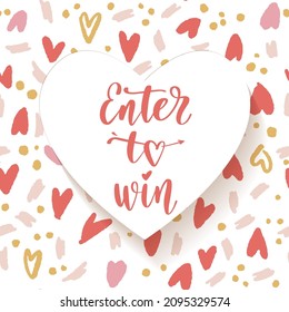 Valentine's Day Giveaway. Decorative template with lettering and love backdrop for social media contests and special offers. Banner for giveaway activity. Vector illustration for blog design.