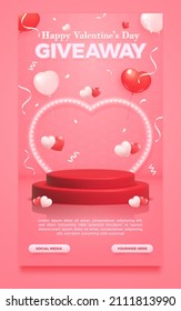 Valentine's Day Giveaway Poster Or Story Template With Pink Background