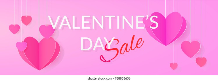 Valentine's day giveaway. Sale banner with paper heart garlands
