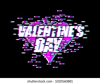 Valentines day glitch effect. lovers Day. emblem for Holiday February 14 