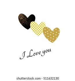 Valentine's day glitter card in gold and black colors