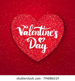 Valentines Day Glitter Red Postcard. Vector Illustration of Love Greeting Card.