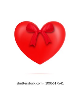 Valentines Day. Glossy heart with tied silk bow. Valentines design decoration