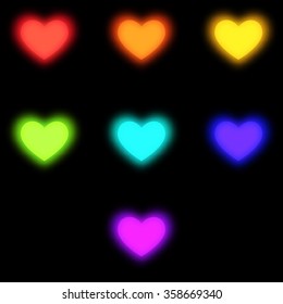 Valentines Day. Glow Hearts Vector Illustration. Set of colorful hearts.