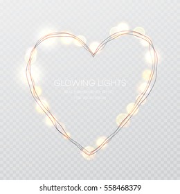 Valentines Day Glowing lights heart on transparence background. Vector illustration EPS10