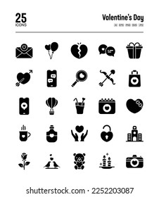 Valentine's day glyph icon set, love, heart, love and romance, vector illustration.