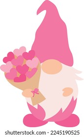 Valentine's day Gnome with bouquet vector illustration