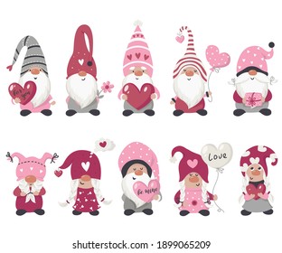 Colección gnome del día de San Valentín. Ilustración vectorial para tarjetas de felicitación, invitaciones de navidad y camisetas