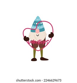 Valentines Day Gnome with heart. Perfect for sticker kit, scrapbooking, party invitation, gift tag. Editable stroke. Vector illustration.