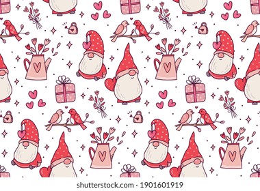 Valentines day gnome seamless background