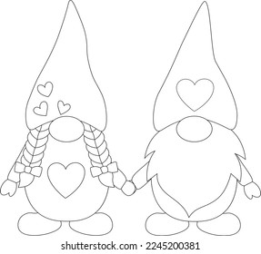 Valentine's day Gnomes coloring vector illustration