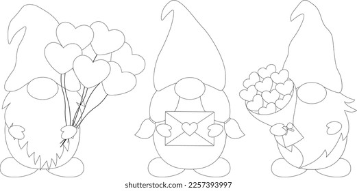 Valentine's day Gnomes coloring vector illustration